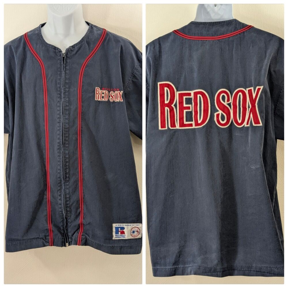 Vintage Red Sox M Canvas Double Sided Zip Up Shirt Oversized Russell Athletic